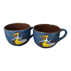 Pair of Café Bohême Coffee Crème Liqueur Mugs – Retro Lady in Yellow – 1990s